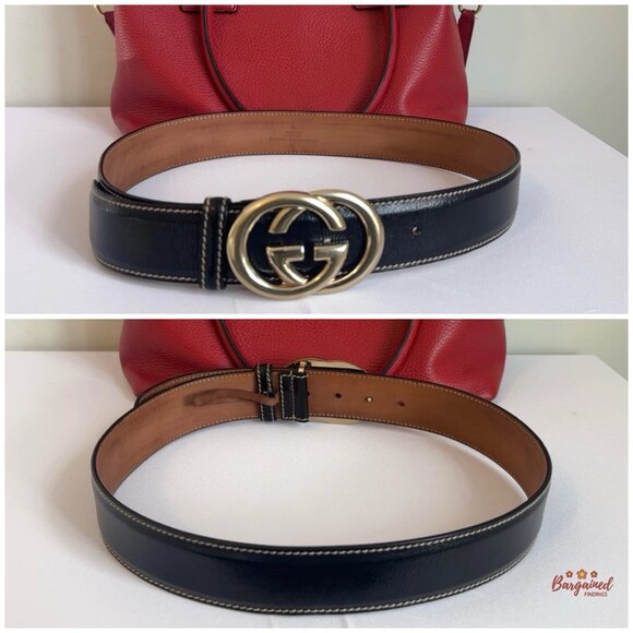 Authentic Gucci Black Leather Gold Double G Buckle Belt 80/32 main image 8